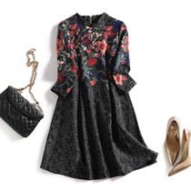 Show oriental rhythmic version of ultra-hymn improved version butterfly disc buckle upright collar qipao dress printed with dress and skirt