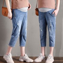 Pregnant women jeans summer clothes 2021 New pregnant women pants loose wear bottoming Capri pants summer thin short pants