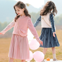 Girl dress in the big child 2021 New Korean version of foreign style children autumn and winter plus velvet padded little girl princess dress