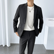Light cooked style suit mens suit Korean version slim ruffian handsome suit jacket trend two buckles wedding set suit autumn