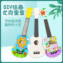 Kindergarten childrens musical instrument diy homemade material creative painting guitar can play ukulele boy toy