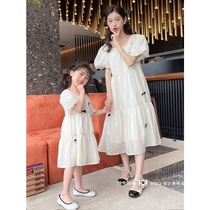 Korean pro-son dress foreign air tide law style one-piece dress and summer dress girl little butterfly knot square leader Temperament Princess Dress