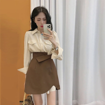 Early Fall 2022 New French Kirito Two Piece Set Temperament Chic Little Fragrance Goddess Fan Shirt Dress Woman