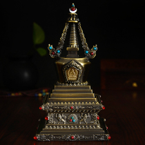 Buddhist Dharma Supplies Tibetan Bodhi Tower Relic Stupa Ancient Cyan height about 18cm