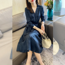 Sandro Svpr dress female 2021 Spring and Autumn New French polo point long sleeve thin fat mm temperament long skirt
