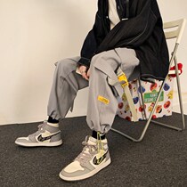 hiphop fried street overalls men mens streamer wide leg bunches feet ulzzang straight ins loose chic casual pants