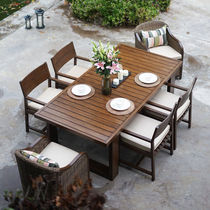 Carlock Villa Courtyard Garden Club Outdoor Cast Aluminum Imitation Teak Furniture Outdoor One Table Six Chairs All Aluminum Fulin