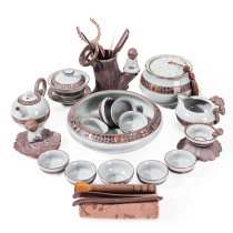A complete set of high-end Tang Yunge kiln ceramic kung fu tea set drinking tea ice cracked glaze Ru kiln open teapot teacup gift box
