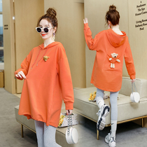 Pregnant women autumn 2021 women early Autumn New wear fashion large size loose bear hooded long sleeve sweater two-piece set