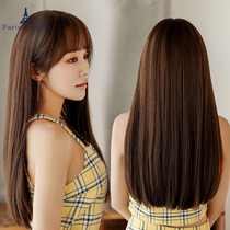 Wig female hair long straight hair short collarbone hair Qi banghai micro roll temperament repair face long hair natural full head cover