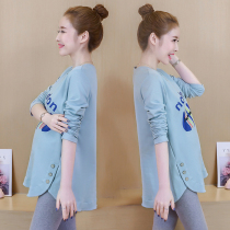 Pregnant woman summer clothing suit stylish style Han version small child pregnant woman blouses short sleeve t-shirt spring autumn hit undershirt new woman
