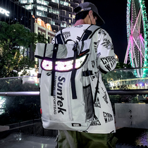 Hong Kong tide brand shoulder bag Male large capacity personality reflective backpack High school college student school bag Female computer travel bag