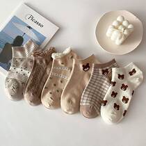 South Korea Cute Little Bear Socks Children Short Socks Shallow openings Ins Chains Pure Cotton Spring Summer Thin style Antique Curry low Help Boat Sox