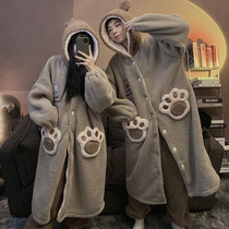 Coral velvet robe womens winter long thick plus velvet couple pajamas set 2021 new mens bathrobe coat