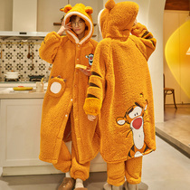 Coral velvet couple nightgown women winter long thick plush bathrobe coat lovely tiger autumn winter flannel pajamas