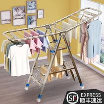 Stainless steel clothes rack Floor-to-ceiling folding bedroom balcony clothes rack Household baby clothes rack Hanging clothes rack