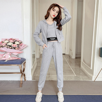 Ocean Gas Aging Sports Suit Women 2021 Fall Small Tall Hyphens High-to-Coat High Waist Bunch of Pants Three Sets