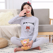 Three-shot girl student cute underwear female child thin cotton sweater shirt shirt shirt pants warm autumn clothing womens close-fitting cotton