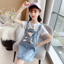 Girls dress summer 2021 new childrens dress western style denim strap suit summer girl big child skirt
