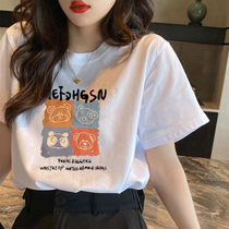 Cotton short-sleeved T-shirt womens summer 2021 new white loose T-shirt thin T-shirt top tide clothes