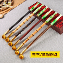 Han Carpenter old-fashioned traditional sandalwood gold silk bamboo joint rod long mouth pure copper dry tobacco bag pot tobacco pipe tobacco special