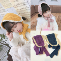 Japanese Mori girl super beautiful fresh cute knitted lace childrens hair belt autumn and winter warm Princess baby wool earmule