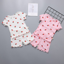 Childrens summer thin short-sleeved suit Modal home clothes Summer girls pajamas Summer clothes Female baby air conditioning clothes