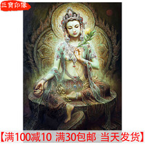 Customized hand-painted green portraits of Guanyin incarnation tantric green dustka Dunhuang exquisite Buddha painting prints