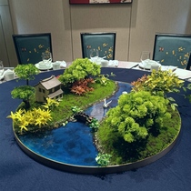 Dining Room Roundtable Middle Pendulum Flowers Hotel Bag Room Turntables Landscape Decoration Furnishing Simulation Green Planting Landscape and Landscape Painting