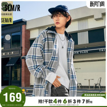 American Vintage Collection] Semir jacket mens check Spring 2022 new detachable knit hood mid-length jacket