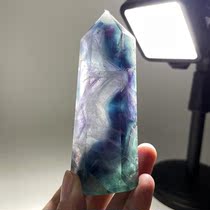 Natural selected two-color purple-green fluorite column dreamy color Energy column healing stone hexagonal prism permeable body