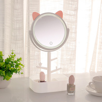 Makeup mirror with light LED desktop cute net Red HD dressing mirror Creative desktop girl heart dormitory charging