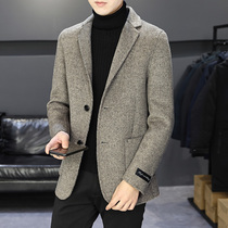 Winter wool woolen blazer mens fashion double woolen coat short brown stripes 0 cashmere suit tide