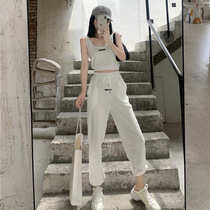 Love suit beauty trace ins cotton small man leisure sports suit female summer 2021 new all-match nine-split foot