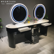 Single-sided mirror table hairdressing mirror European-style hairdressing mirror Hair salon special mirror table double-sided hairdressing shop with light hair cutting mirror