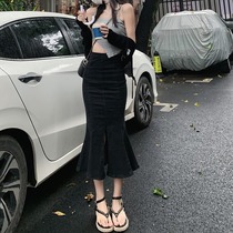 Bag Hip denim Skirt Woman 2022 Summer new high waist Slim Black Fish Tail Dress Design Sensation Little Dresses
