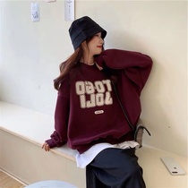 Burgundy female 2021 New Korean version of retro Hong Kong style chic early autumn coat without hat loose medium long