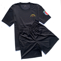 Physical training suit suit summer round neck short sleeve shorts loose quick-drying training T-shirt Black physical clothing men