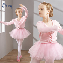 Childrens dance clothes girls autumn and winter long sleeves childrens practice clothes baby plus velvet padded dancing suit ballet skirt