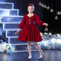 Girls high-end princess dress childrens birthday dress girls foreign red host flower girl piano performance clothing winter