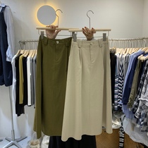 South Korea East Gate 2021 autumn new solid color temperament high waist Joker thin A- line dress long skirt