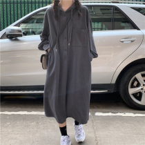 Pregnant womens autumn clothes out fashion Korean version of large size loose sweater maternity dress spring and autumn hooded dress