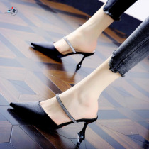 Fairy Wind Water Drill with Baotou Half slipper Female outside wearing summer net red Tongan High heel cool drag fine heel womens shoes