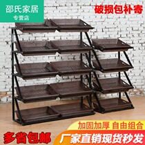 Supermarket fruit shelf display rack multifunctional fruit shelf vegetable shelf steel wood frame fruit shop wooden
