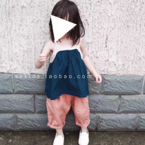 Retro style ~Korean fabric~Super good-looking girl baby cotton and hemp two wear camisole vest cotton and hemp pants tide