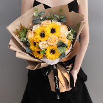Graduation gift sunflower photo simulation flower bouquet college entrance examination rose send girlfriend girlfriend birthday dried flower soap flower