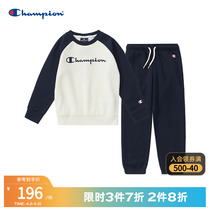 Champion Champion Sweatpants Suit Children Dress Official Boy Round Collar Thin Velvet Gushed Tracksuit Sports Pants Tide