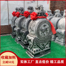 Stone carving gate pier holding Drum Stone a pair of antique lion door when Stone green stone gate stone drum home stone courtyard door ornaments