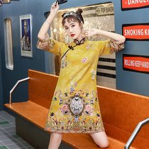 Guochao style young cheongsam 2021 new fat mm loose yellow size improved version dress winter Girl