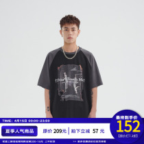 PCLP printed collage short sleeve country tide card pure cotton round collar American loose half sleeve t-shirt man